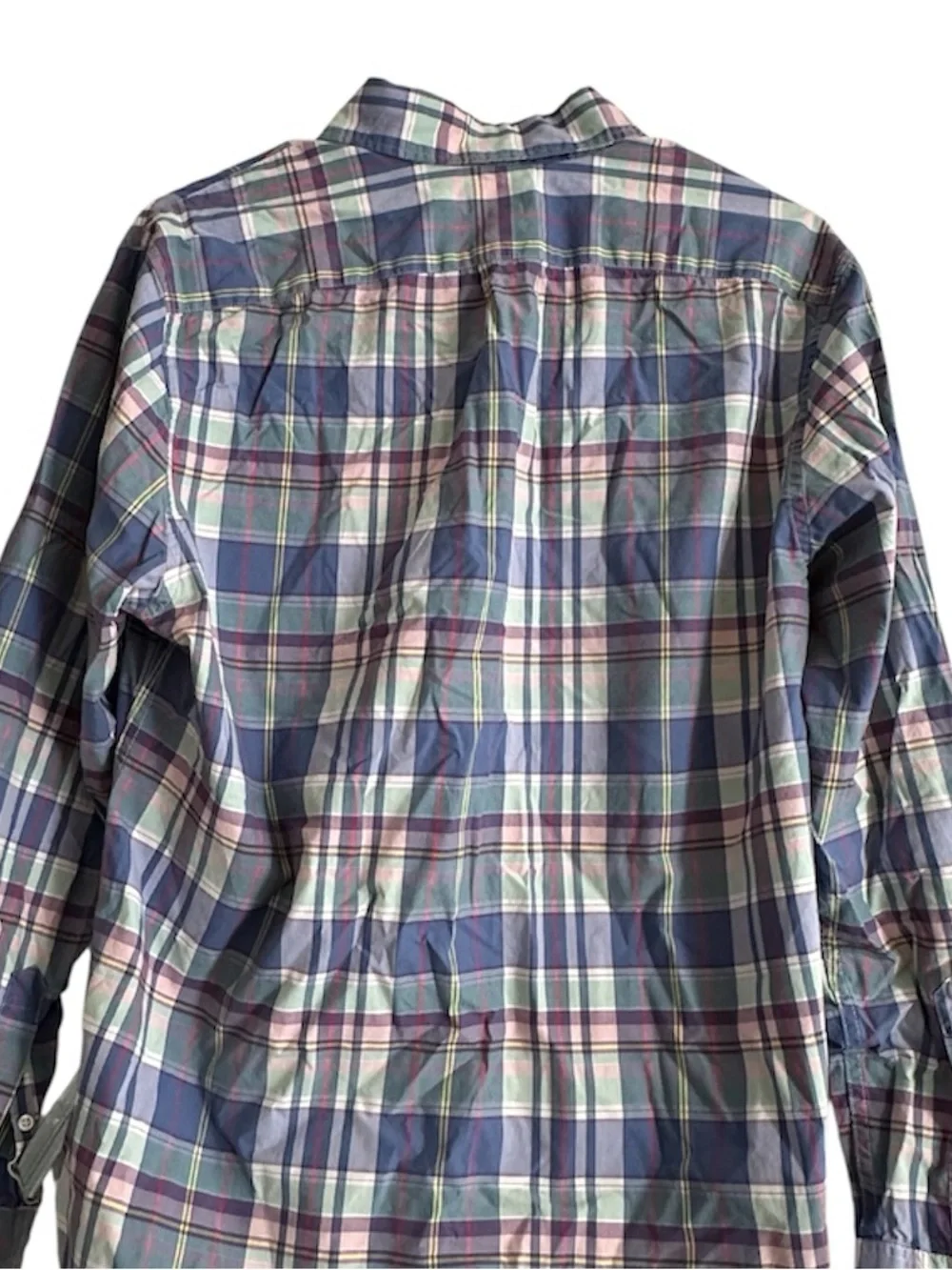 J. Crew Classic Secret Wash Blue Green Plaid Long Sleeve Button Shirt Men’s M